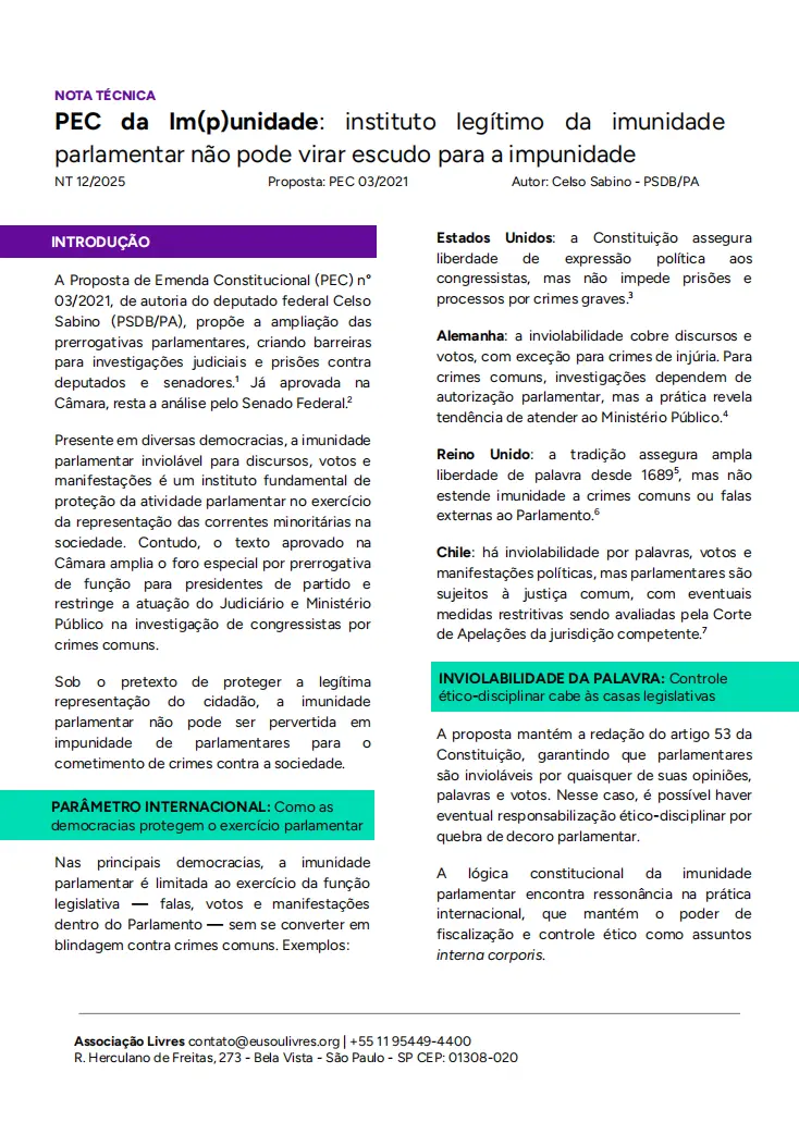 pec da impunidade nota técnica