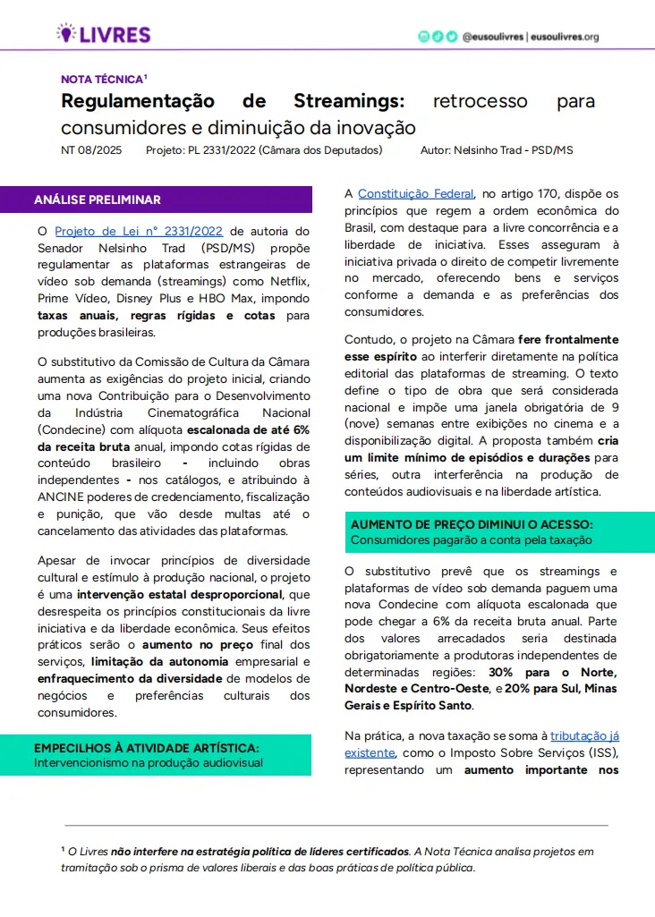 regulamentar streaming