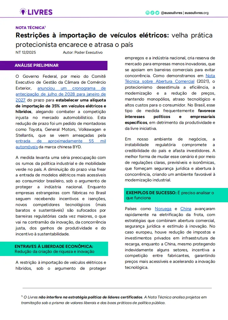 restrições veículos elétricos